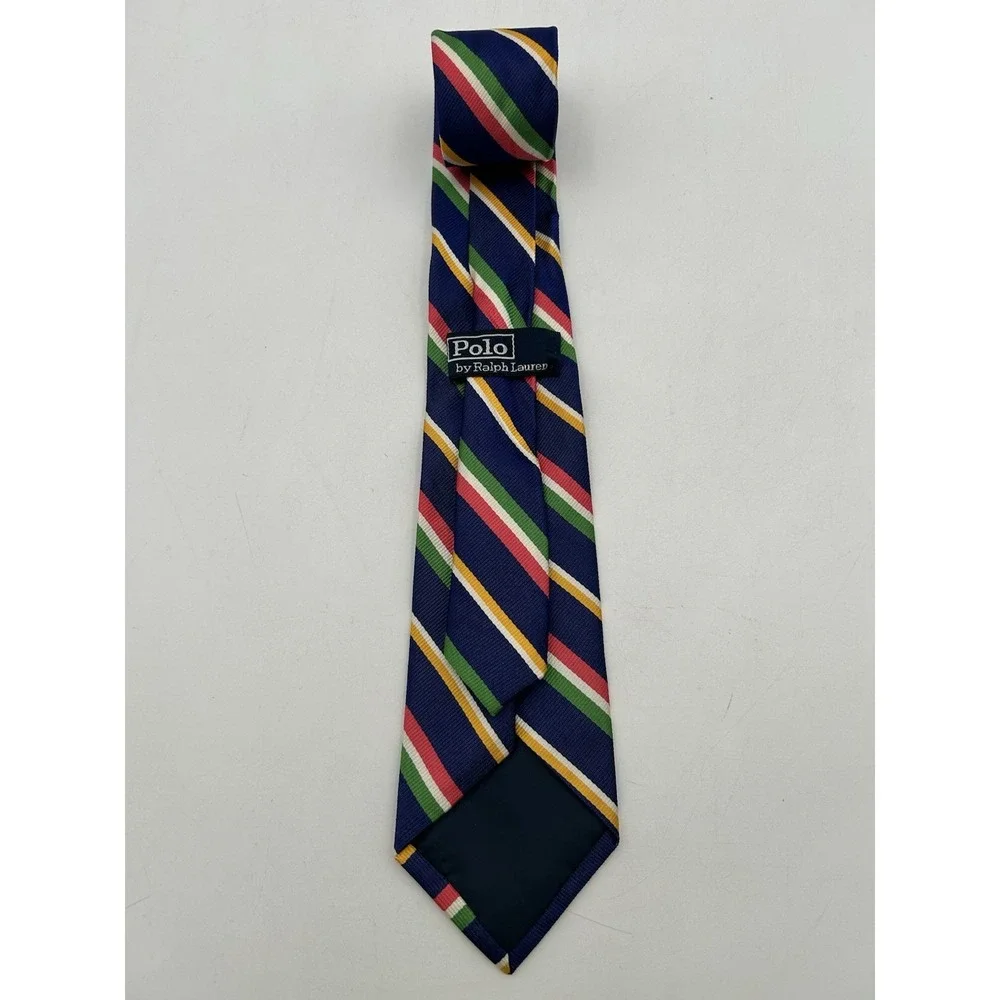 Vtg Polo Ralph Lauren Boys Silk Mulitcolor Striped Hand Finished in Italy 3x43